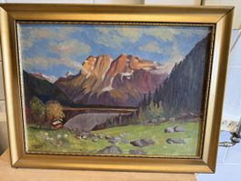 Gemälde Janusz Dworak 1930, Winterlandschaft mit Bergmotiv!