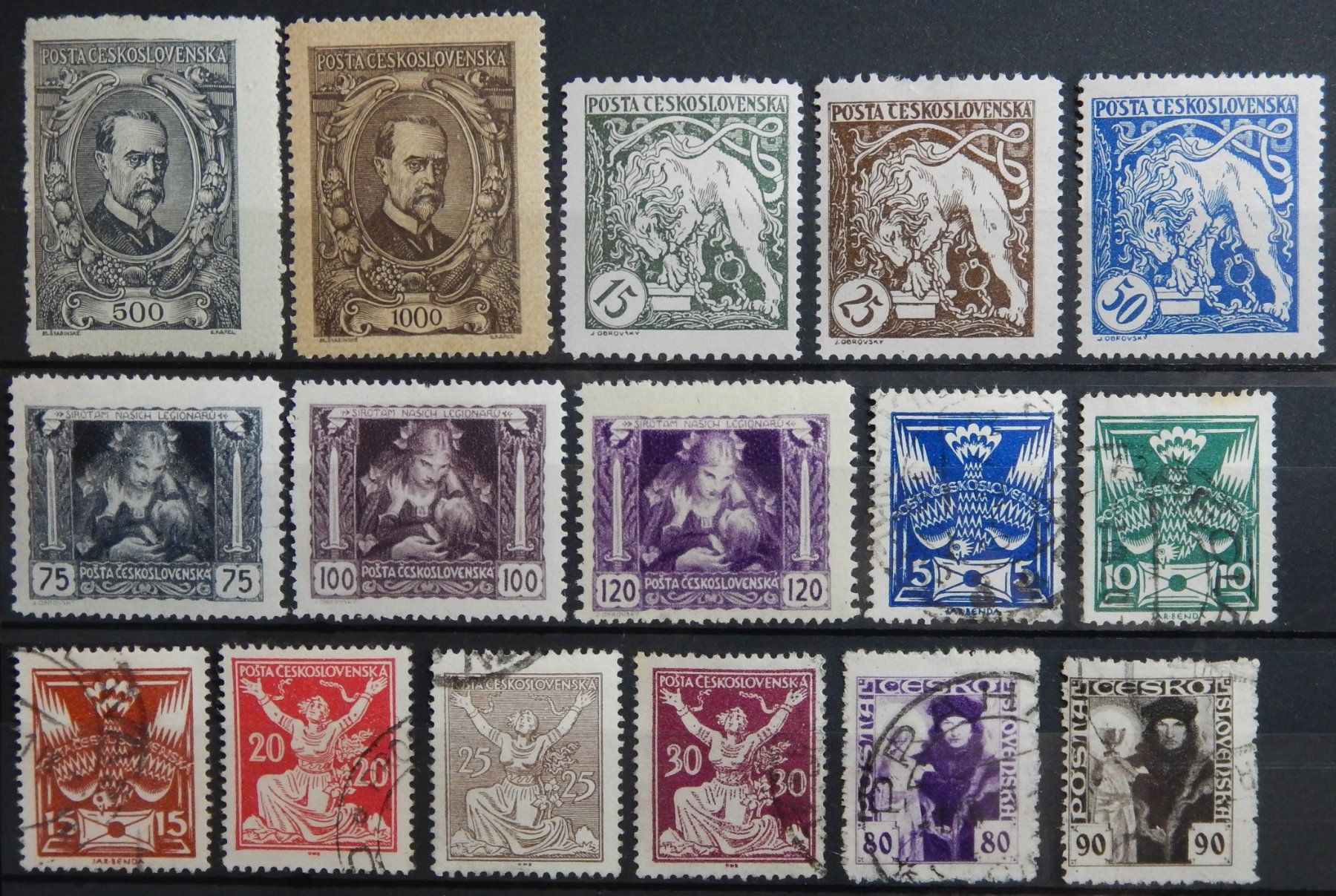 Tutti i francobolli: Tschechoslowakei CSSR Kat. 159-182 */gest. 1920 – Usato da Zürich venduto da Muehlekauf