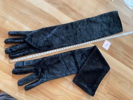Stoff Samt Handschuhe schwarz lang