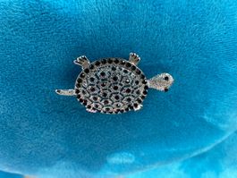 Schmuck Schildkröte Brosche mit  Steinen Silberfarben
