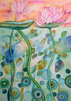 Original Aquarell Wasserlilien abstrakt Bild