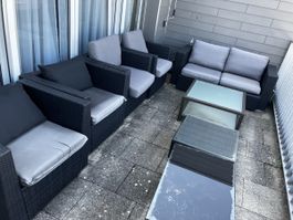 Garten Sitzgruppe Rattan (6 Plätze)  mit 4 Sesseln und Sofa