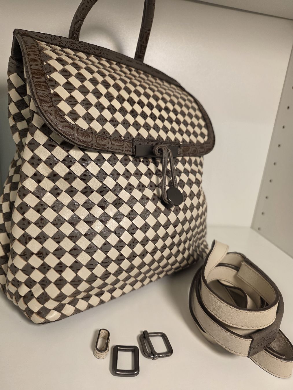 Rucksäcke: Woven Pattern Backpack Brown and White with Shoulder Strap – Gebraucht aus Dietikon von par_8zbj 2
