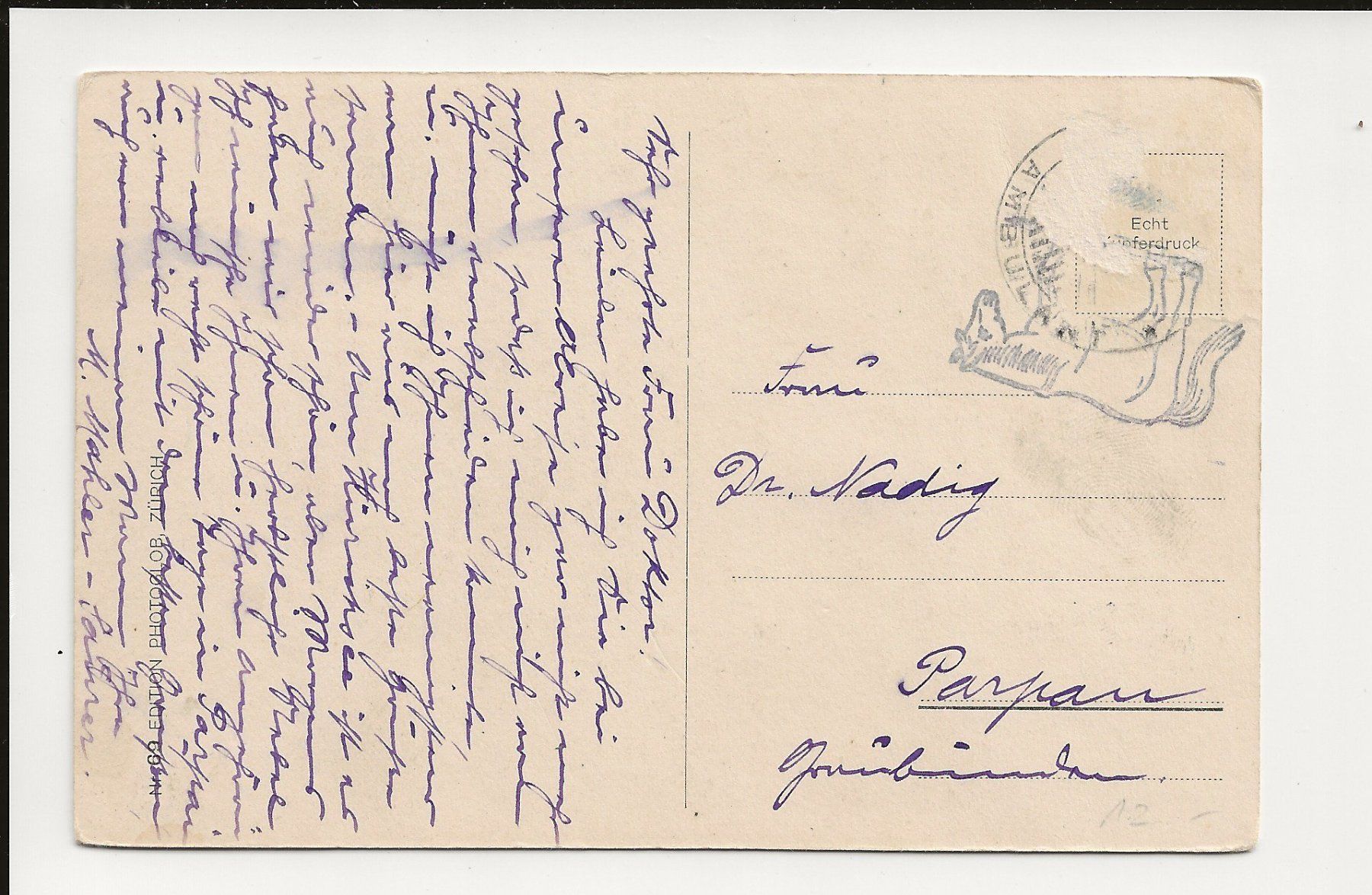 Ansichtskarten: AK ca.1920 Thalwil mit Alpen ZH – Gebraucht aus Greifensee von 315WDO 1