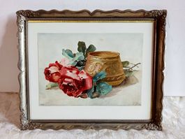 Aquarell Stilleben "H. Baer" 1927 verzierter Metall Rahmen