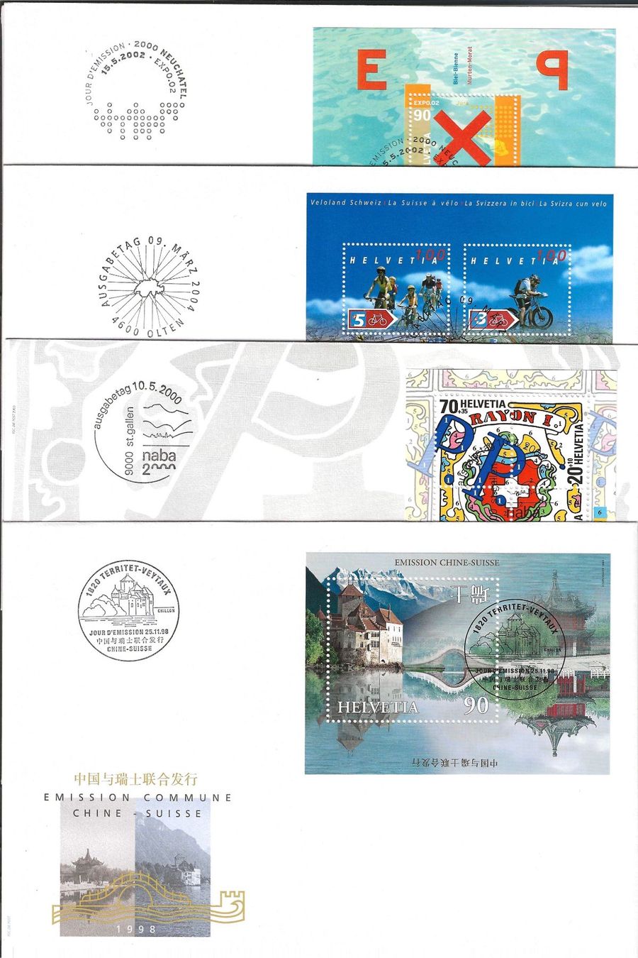 Tous les timbres: 4 FDC Blocks (Schweiz) – D'occasion à Zürich par Philacat11
