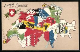 Litho Schweiz, Landkarte mit den Kantone