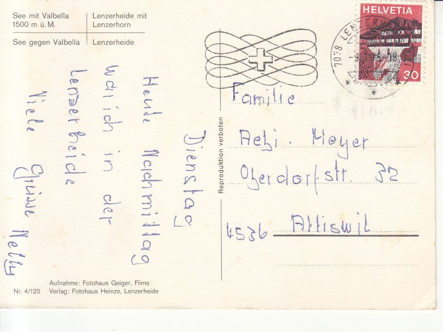 Cartoline postali: Lenzerheide Valbella 1975 – Usato da Bürglen TG venduto da StampGraf 1
