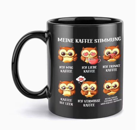 Tazze: Schwarze Kaffeetasse mit Eulenmotiv – Nuovo e nell'imballaggio originale da Reinach BL venduto da Deinfashion