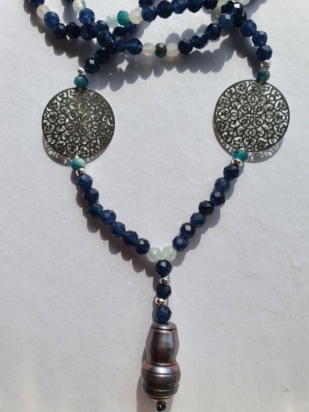 Ketten: Elegant Kette. Saphir, Morganit und Perle – Neu (gemäss Beschreibung) aus Benglen von Meercat3 1