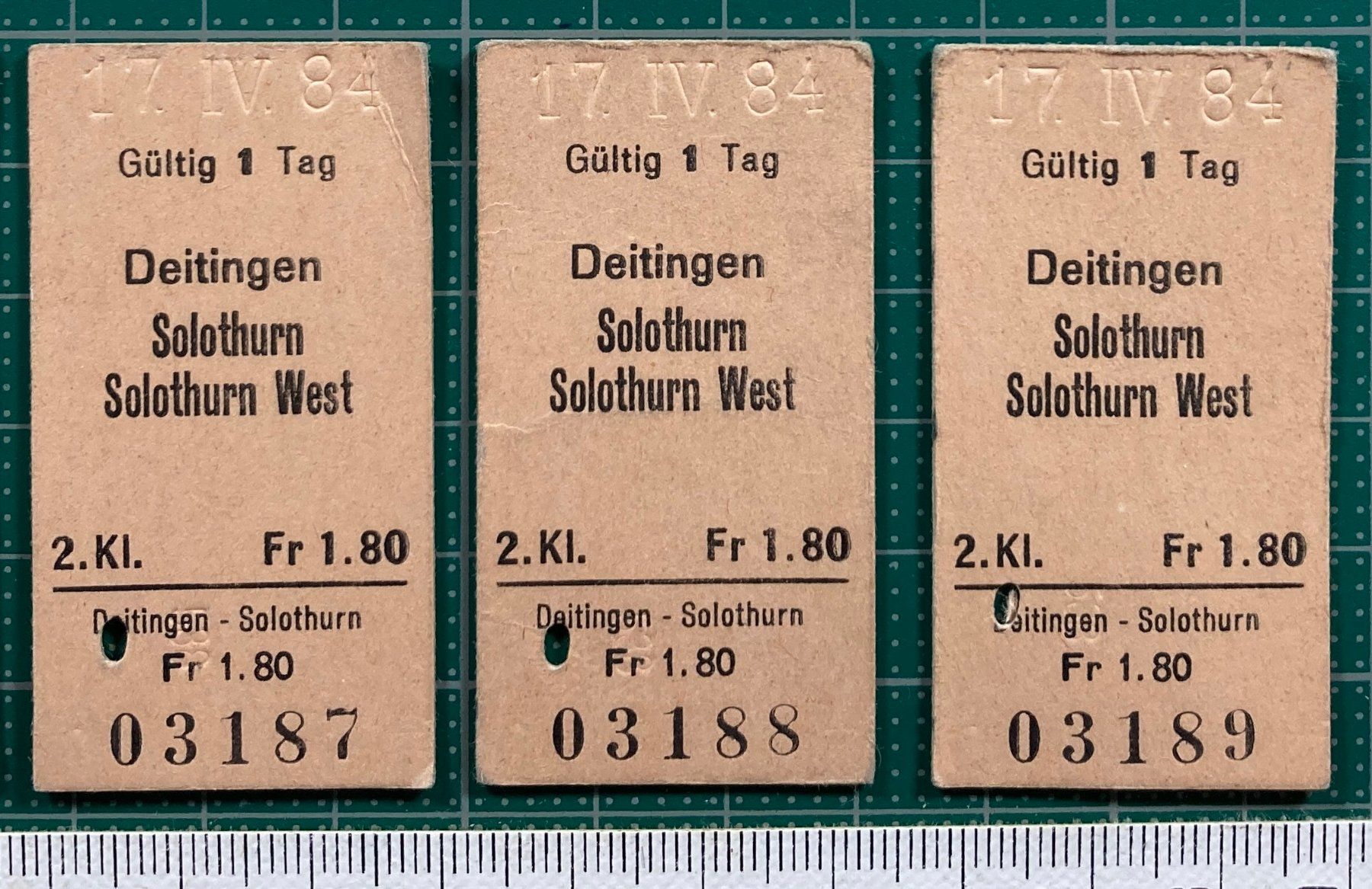 Biglietti: Deitingen, 9 alte Bahn Billette, SBB, Solothurn, 1984 – Usato da Lenzburg venduto da fh1 2
