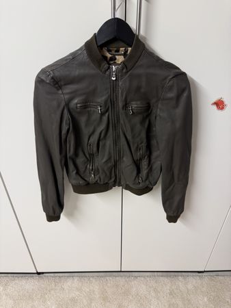 Dolce&Gabbana Leather Bomber Jacket, Leopard Lining, 38