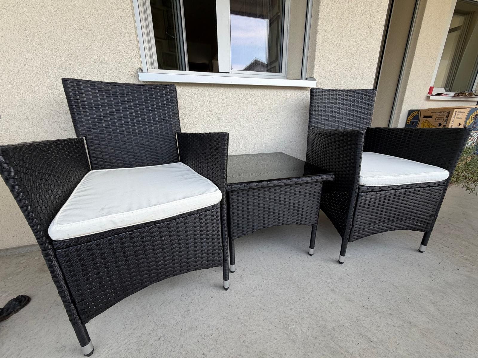 Sessel: 3 teiliges Garten-/Balkon Lounge Set, Polyrattan – Gebraucht aus Luzern von Johannas-flohmarkt