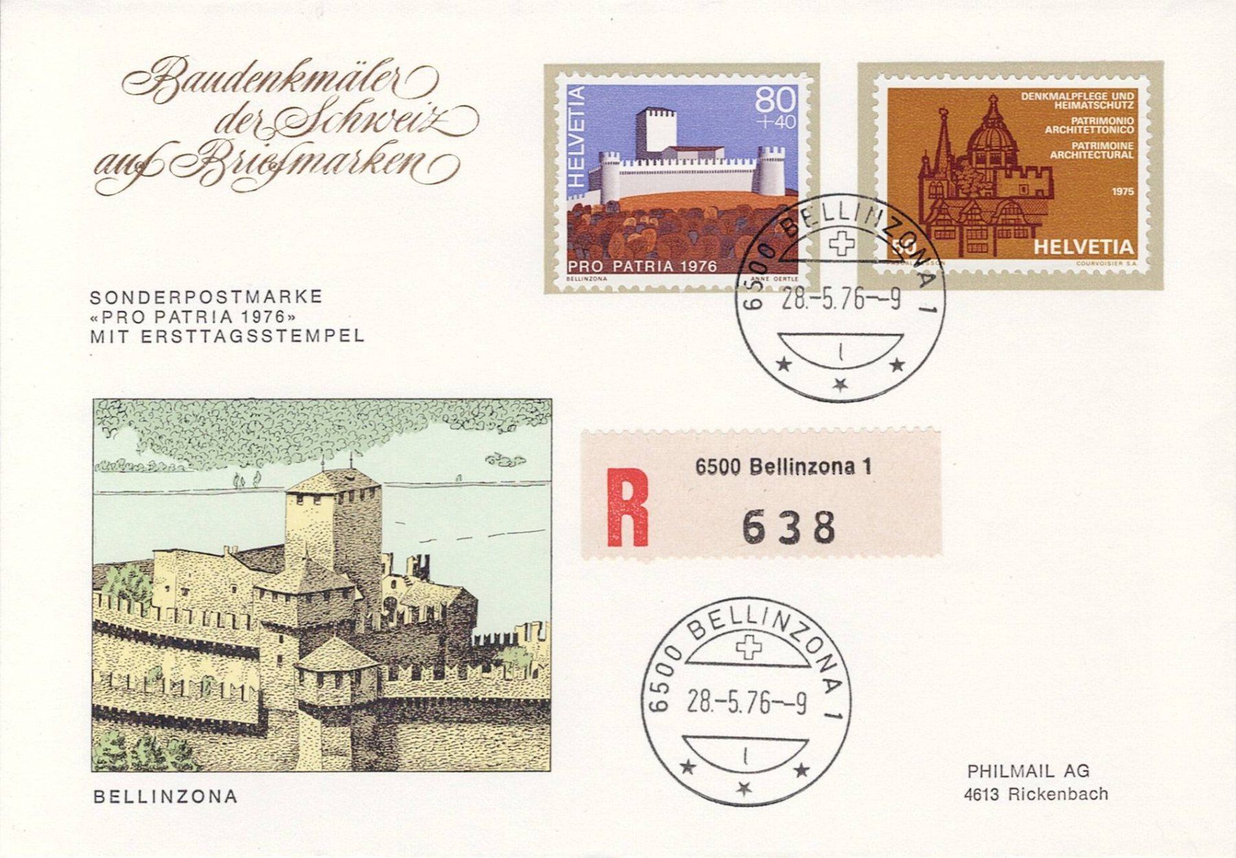Tutti i francobolli: Pro Patria 1976 Vier Sonderbriefe mit Ersttagsstempel – Usato da Sevgein venduto da WHaelmi 4