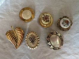 Schmuckbroschen Set 6 Stk Vintage Brosche Damen goldfarbig