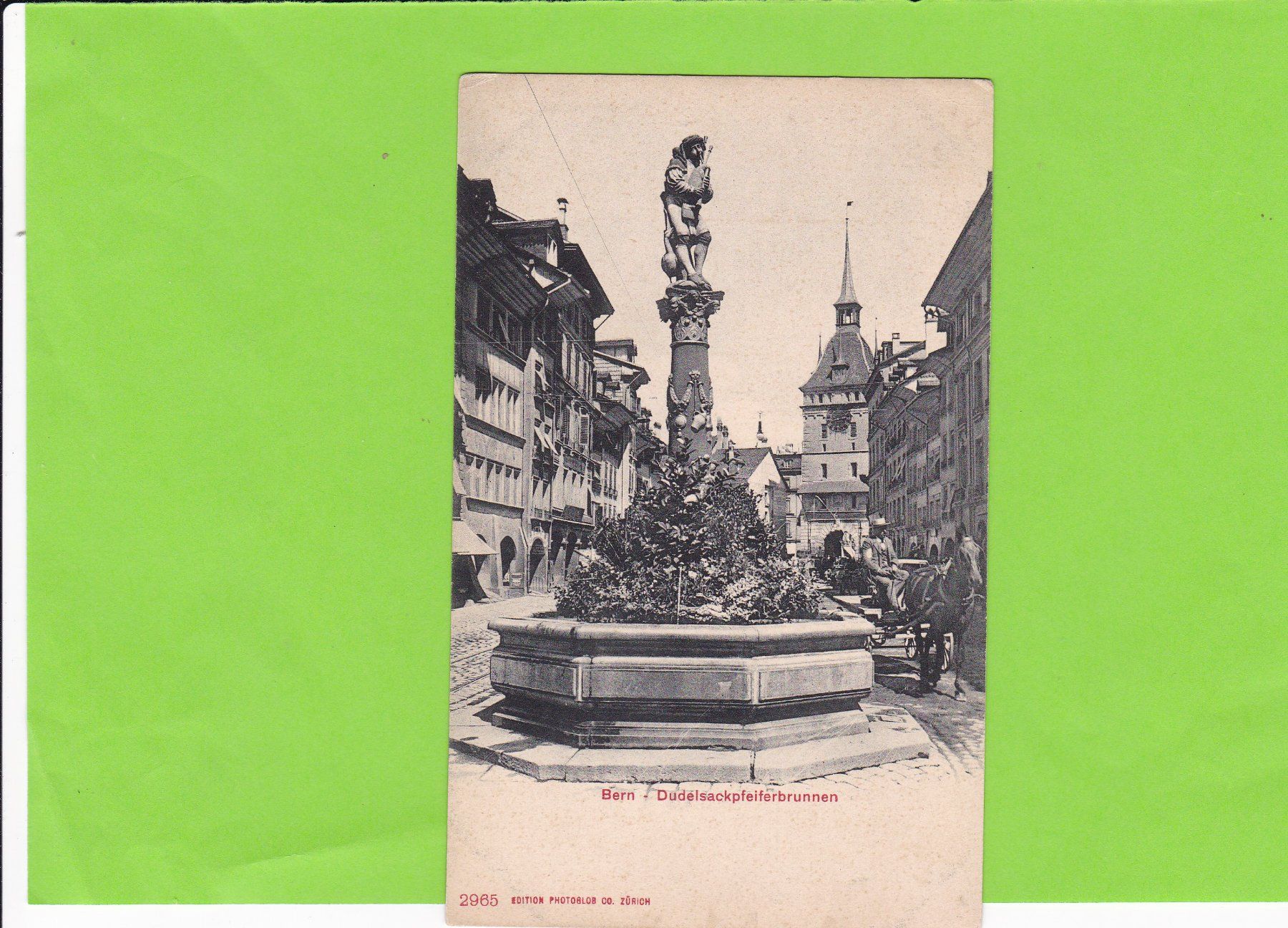 Cartes postales: Bern-Dudelsackpfeiferbrunnen-Pferdegespann – D'occasion à St. Peterzell par neckertal