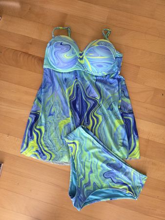 Tankini / bikini motif bleu vert neuf