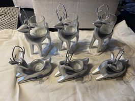 6x Christmas Yankee Candle Holder Deer Winter Decor Aluminiu