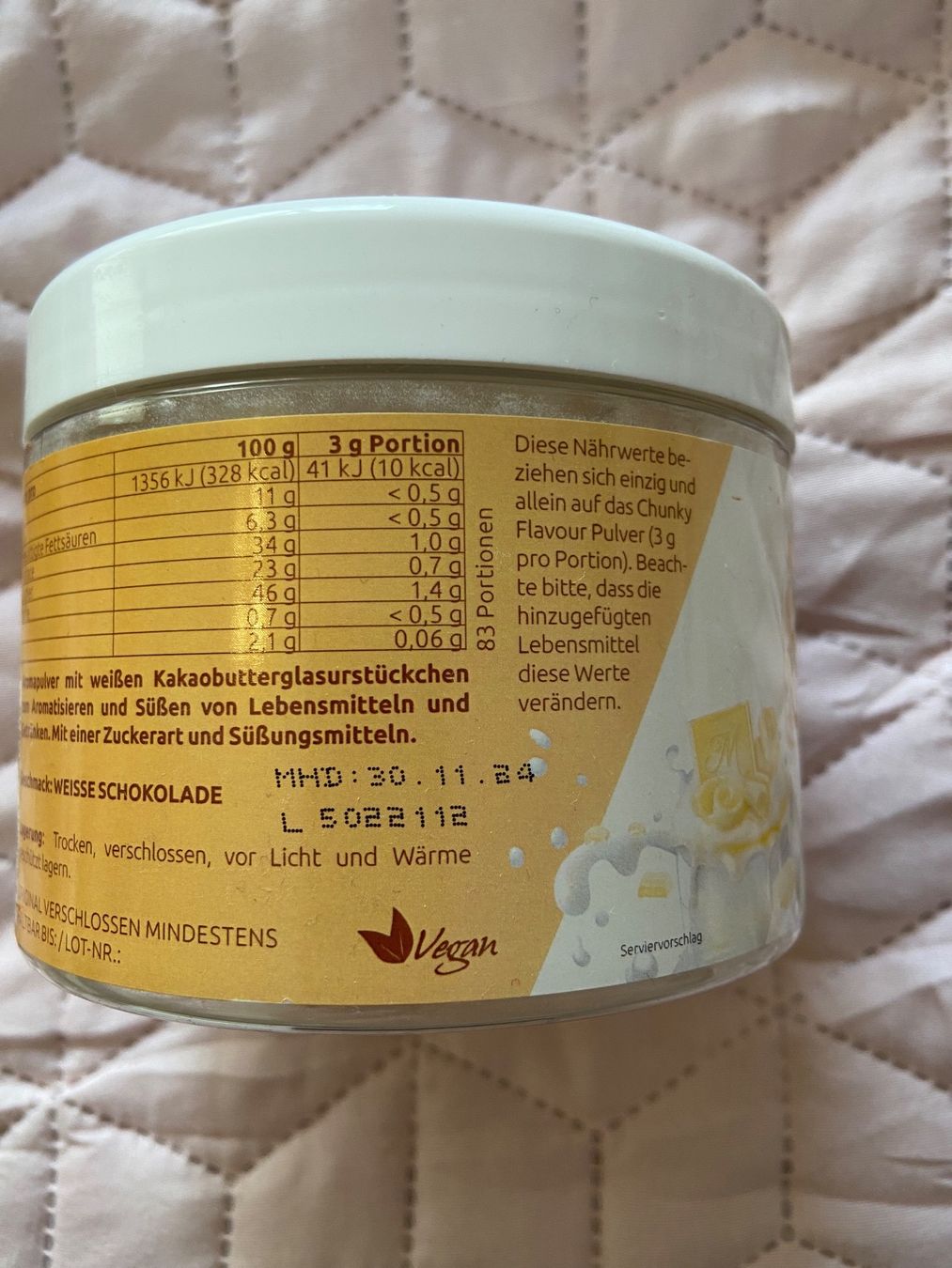 More Nutrition Lebensmittel & Spezialitäten: Chucky Flavour Pure White Chocolate – Neu und originalverpackt aus Kriens von  1