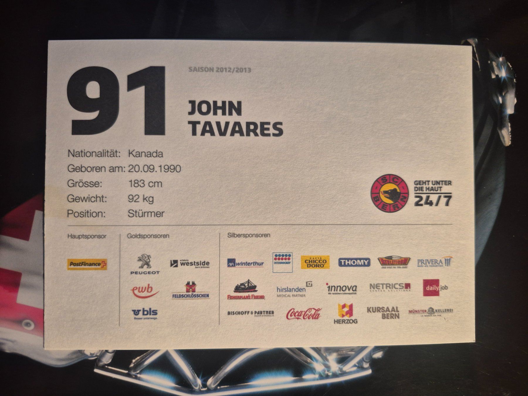 Autografi: John Tavares SC Bern 2012/13 – Usato da Treiten venduto da Sauber73 1