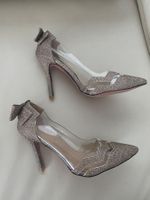Extravaganter seltener Damen High-Heel, silber/gold, Gr. 39