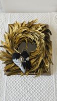 Goldener Shabby Chic Deko Kranz Federn mit Herz Federkranz