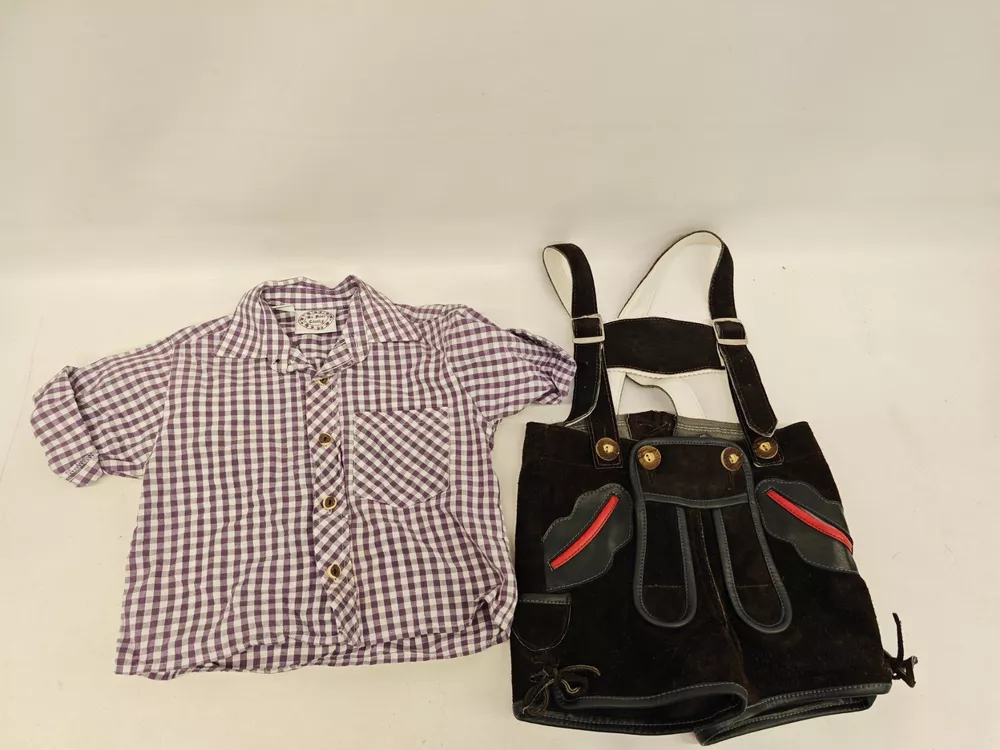 Trachten-Set Für Herren – Kurze Lederhose + Trachtenhemd + Hosenträger (blau-weiß Oder Rot-weiß)