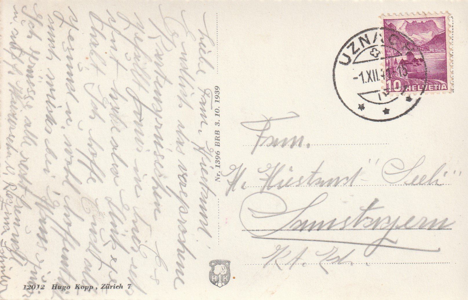 Cartoline postali: Uznach - 1941 – Usato da uttwil venduto da Koehlerfred 1