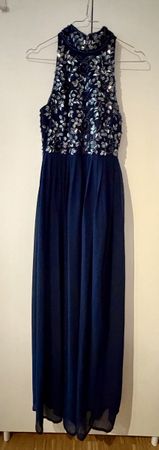 Little Mistress Navy Beaded Maxi Dress UK8 EUR36