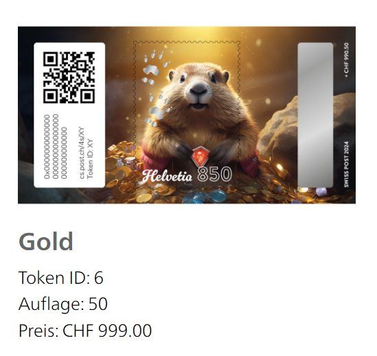 Alle Briefmarken: Swiss Crypto Stamps 4.0 ID6 GOLD – Neu und originalverpackt aus Baar von CryptoShop 2