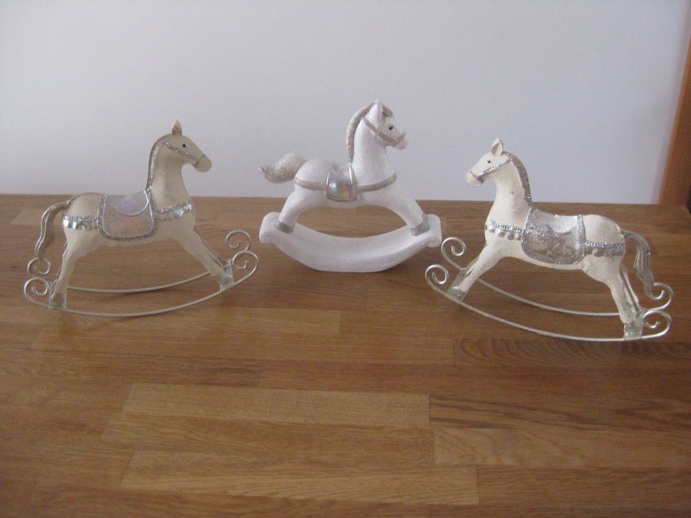 3 schöne Schaukelpferde, 2 Metall und 1 aus Keramik (Neu (gemäss ...