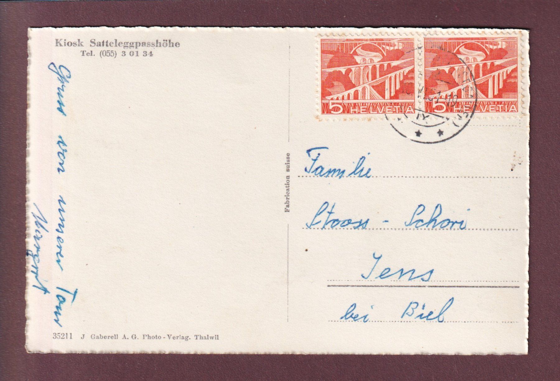 Ansichtskarten: SATTELEGG - Bergkreuz - 1951 – Gebraucht aus Pully von nicecards 1