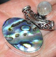 Anhänger L-7372 – Abalone Muschel & Mondstein 42x33mm