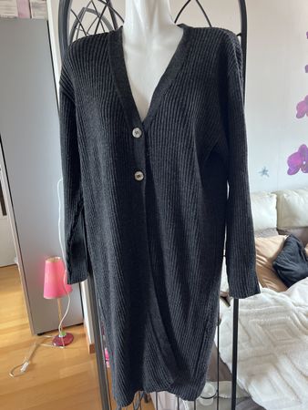 Gilet long gris anthracite chiné style cardigan 34/36