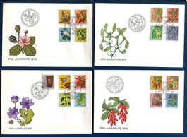 1973-76 FDC Pro Juventute Früchte ,Giftpflanzen Heilpflanzen
