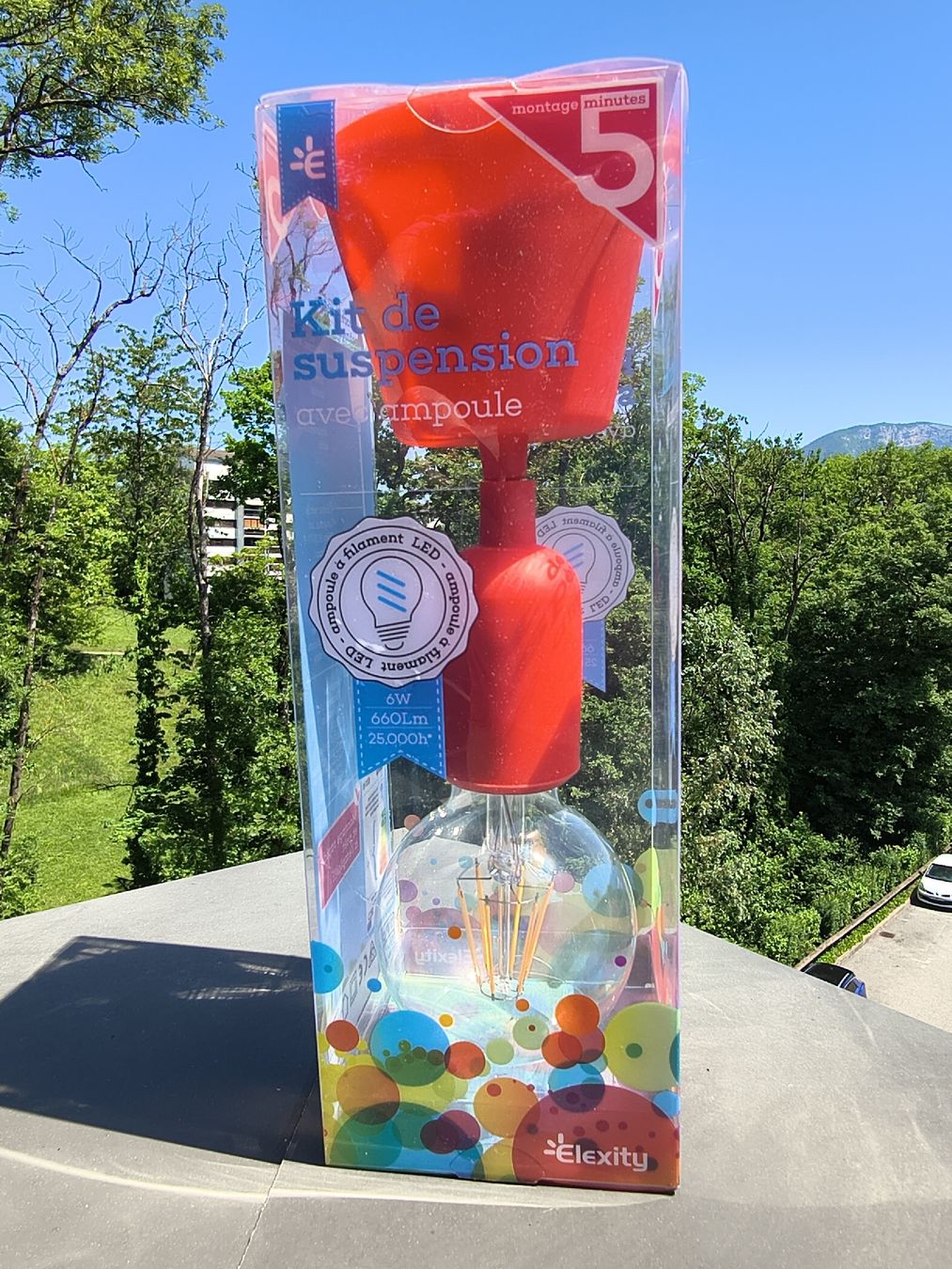 Lampadari & plafoniere: Kit de suspension rouge avec ampoule LED Elexity – Nuovo e nell'imballaggio originale da Genève venduto da Brachiopode