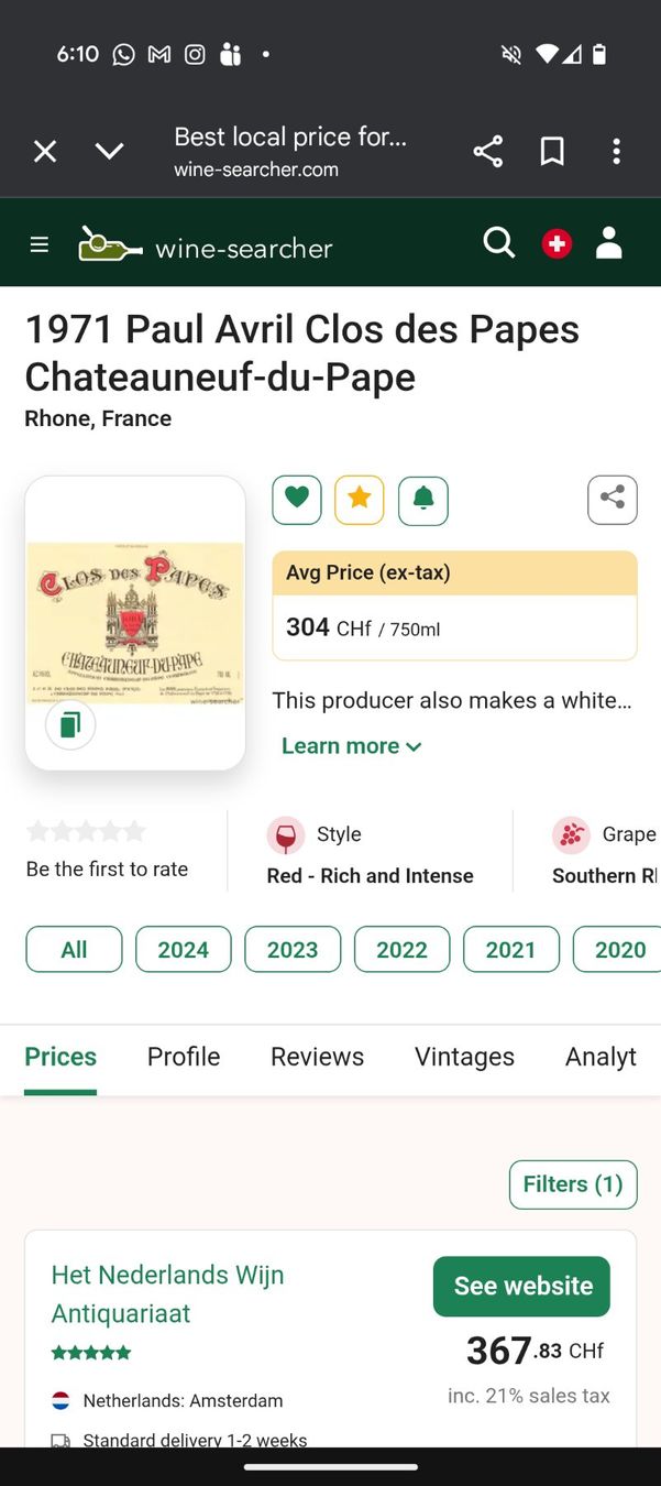 Vino: Clos des papes 1971 - châteauneuf du Pape – Nuovo (secondo la descrizione) da Schwerzenbach venduto da lam_tx87 5