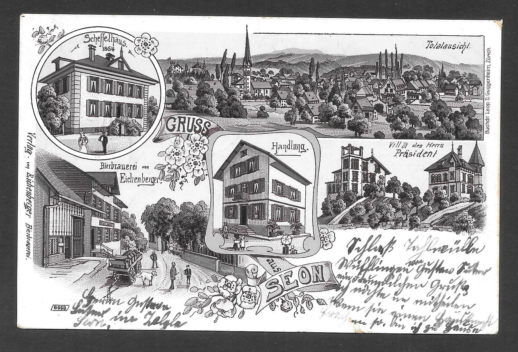 Cartoline postali: Seon Lithografie Bierbrauerei Eichenberger Scheffelhaus etc. – Usato da Olten venduto da clotaldi