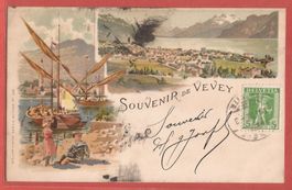 Vevey Barques - Souvenir de Vevey - Litho 1908 gestempelt