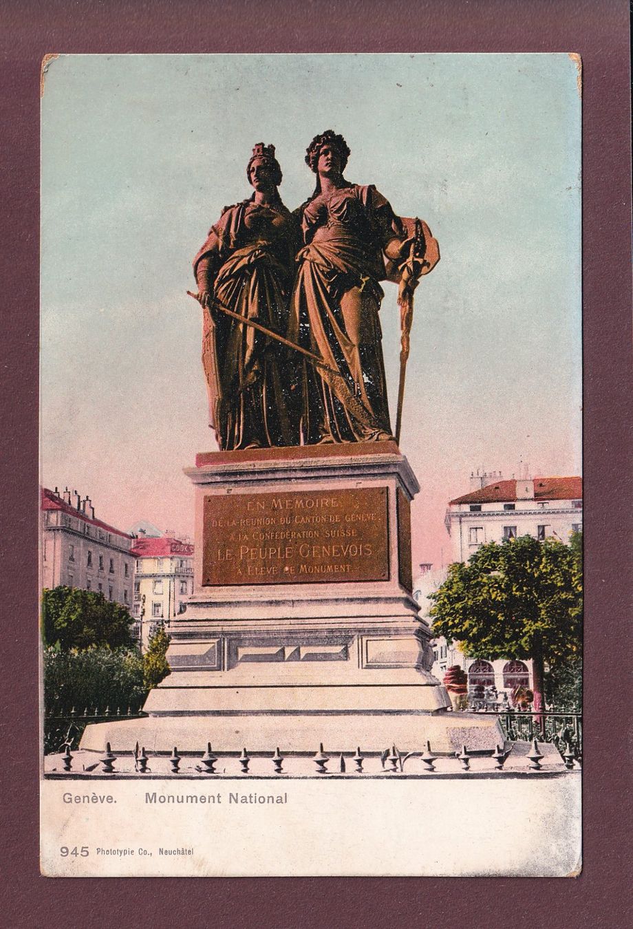 Ansichtskarten: GENEVE - Monument National - 1908 – Gebraucht aus Pully von nicecards
