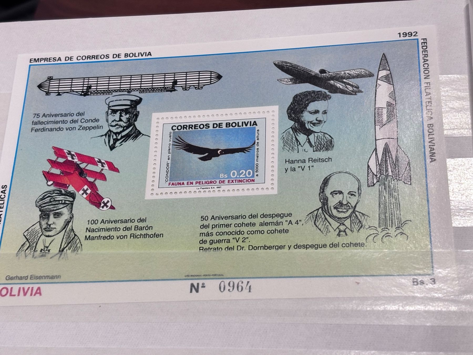 Tutti i francobolli: Briefmarke Bolivien Luftfahrt Zeppelin, Top Zustand! – Nuovo e nell'imballaggio originale da Zürich venduto da engebrunau