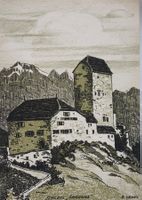 Künstlerkarte F. Dehm, Ragaz - Schloss Sargans