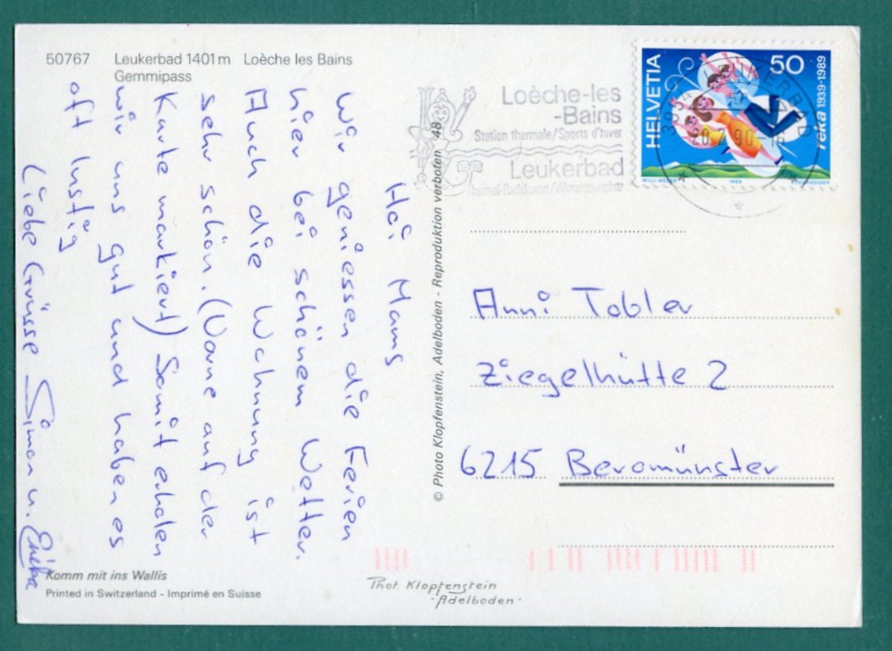 Cartoline postali: Leukerbad mit Gemmipass, 1990, gelaufen, Grossformat – Usato da Sargans venduto da Hausi1951 1
