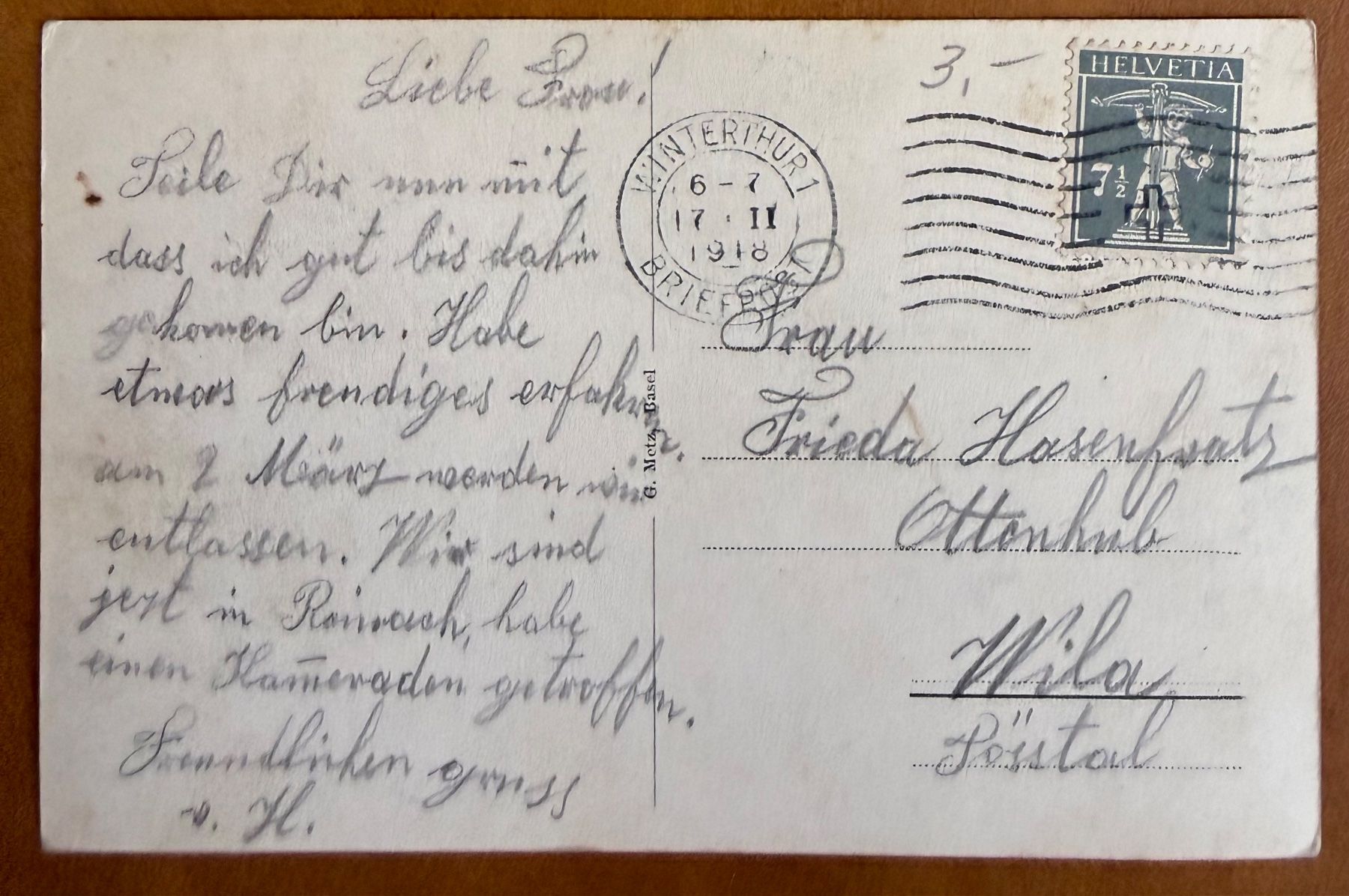 Cartoline postali: Winterthur - Stadtkirche 1918 – Usato da Lutry venduto da Ediego 1