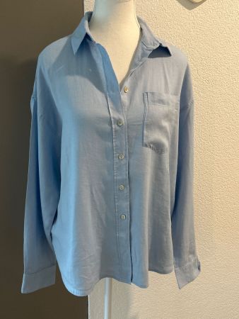 Damen Langarmhemd hellblau mit Leinen von Seasons Gr. S