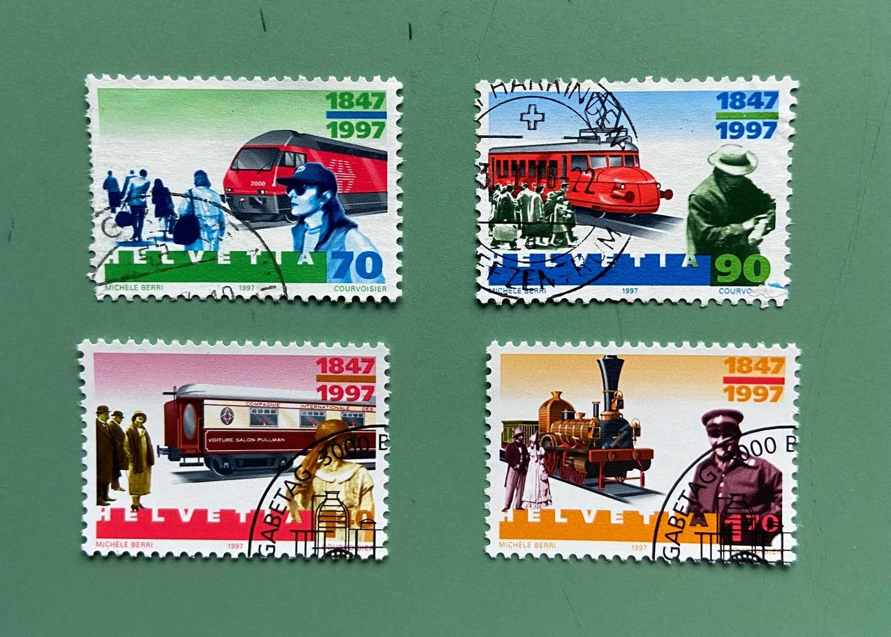 Tutti i francobolli: Schweizermarken: 150 Jahre Schweizer Bahnen 1997 – Usato da Münchringen venduto da Hegelime-38