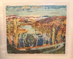 Original Lithographie, handsigniert, Herbstlandschaft, Top!