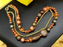Unikat 💎 Doppelkette, Stahl, barocker Perlmutt und Harz