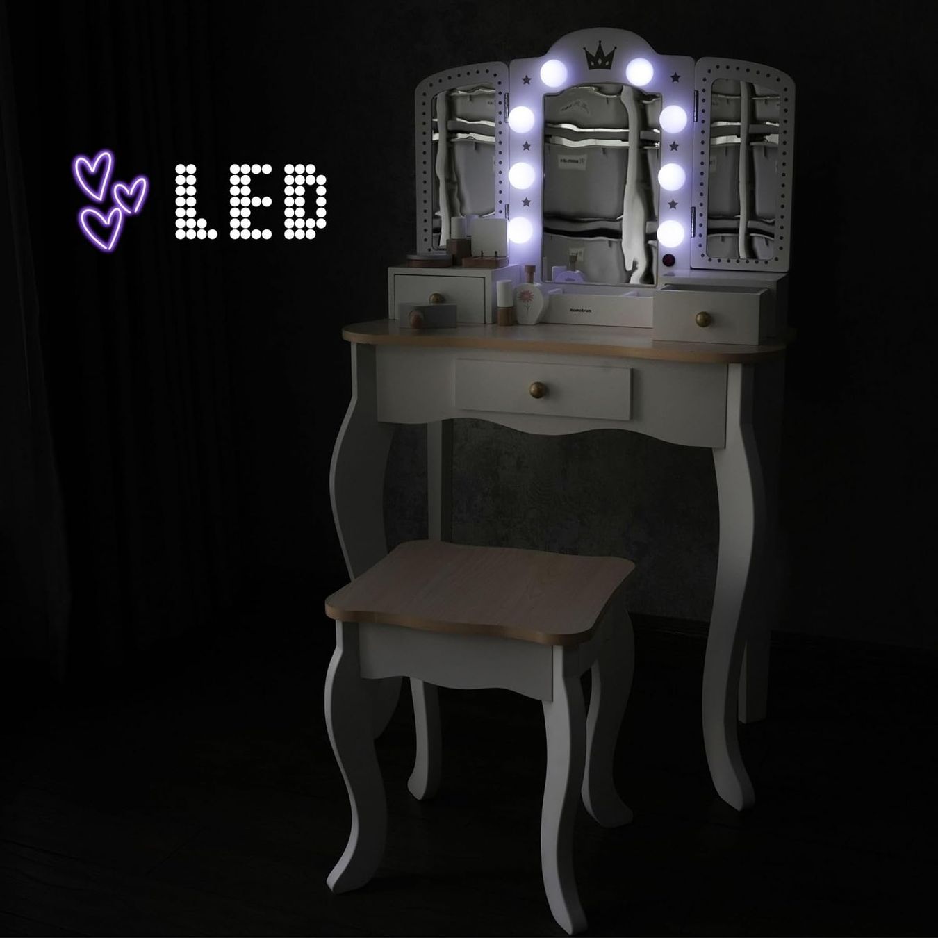 Schminktische: Kinder Schminktisch Holz mit Hocker & LED Spiegel – Neu und originalverpackt aus Dietikon von Abverkauf10 6