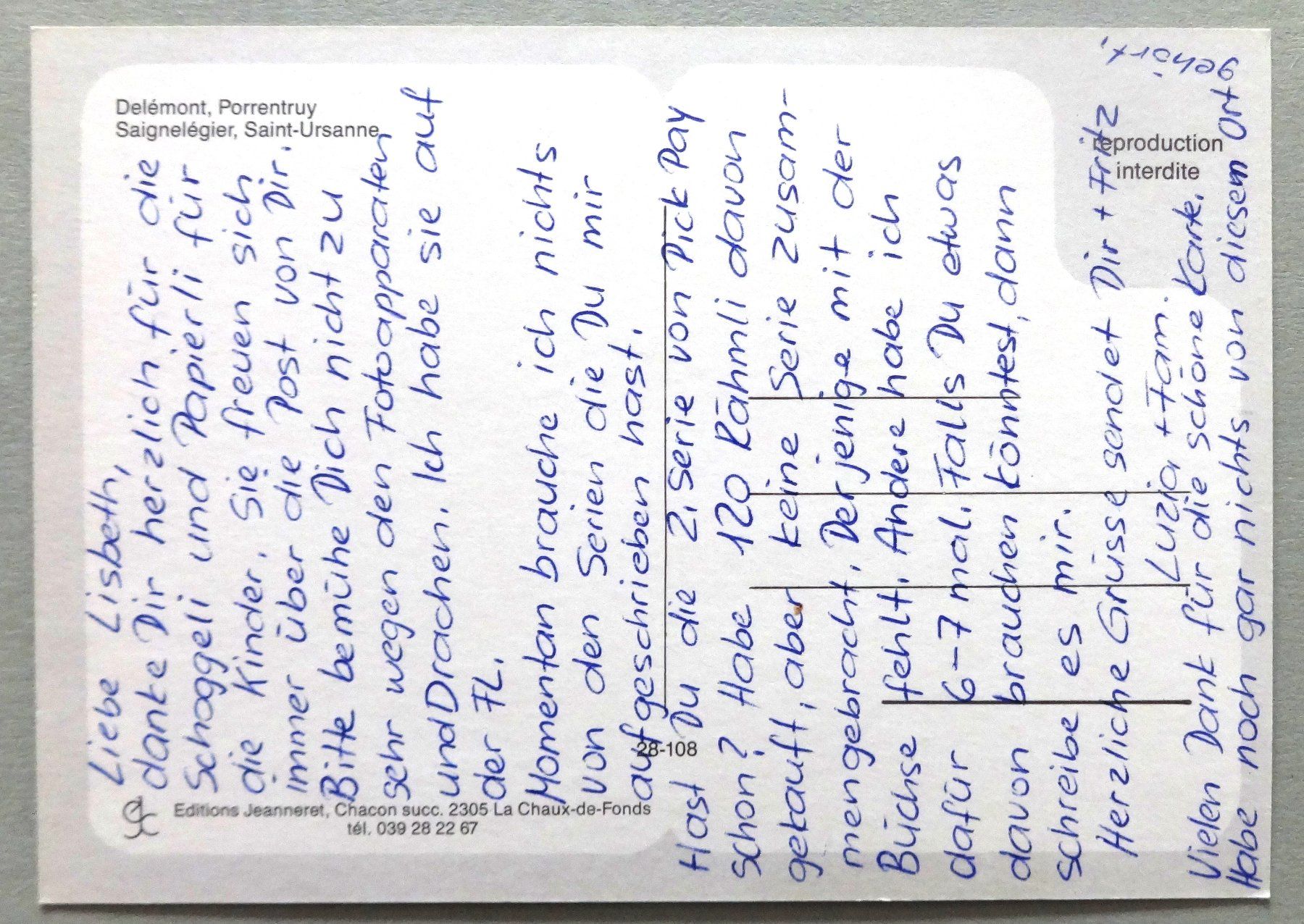 Cartoline postali: Un bonjour du Jura – Usato da Fétigny venduto da Billy2miny 1